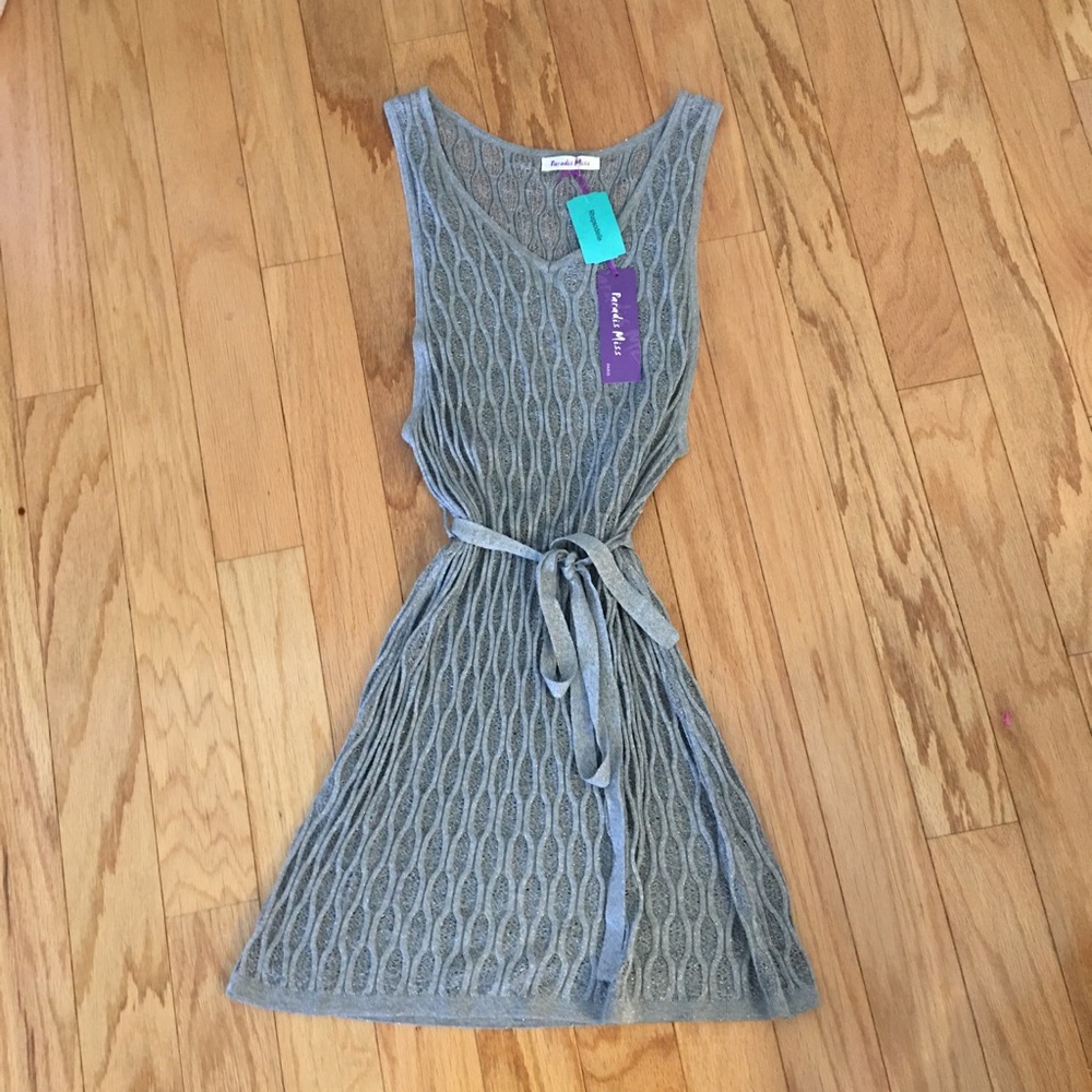 NWT - Paradis Miss Metallic Gray Cover Up Dress